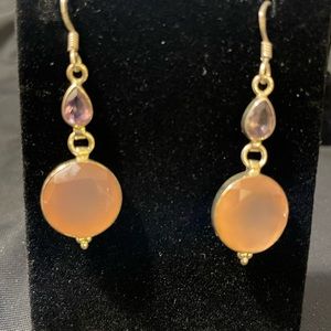 Silver rose quartz and amethyst earrings